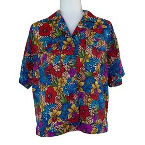 Vintage Bechamel Petites Floral Hawaiian Print Blouse